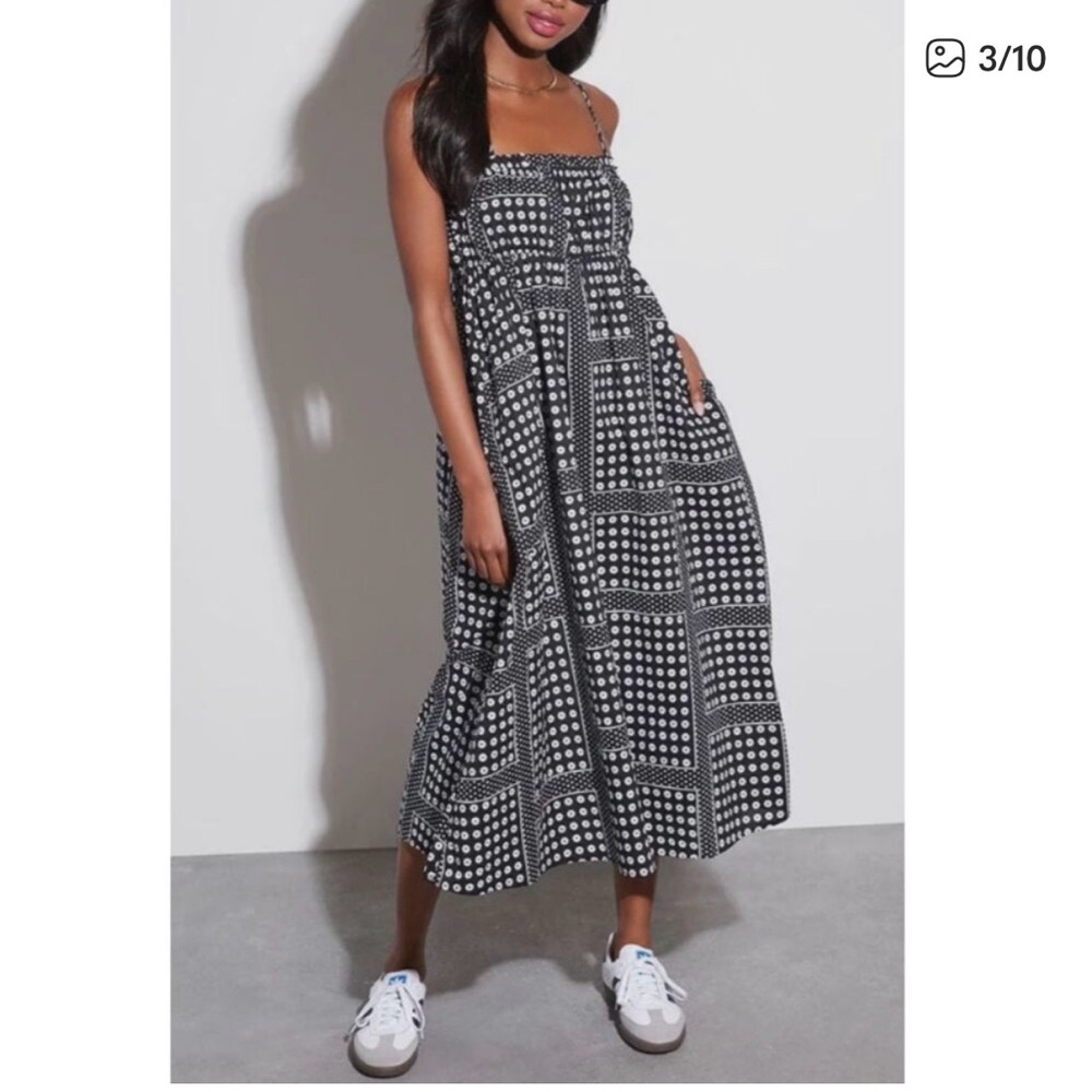 English Factory Black and White Checkered Midi Dress